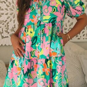 Boutique Vibrant Floral Button-Down Dress